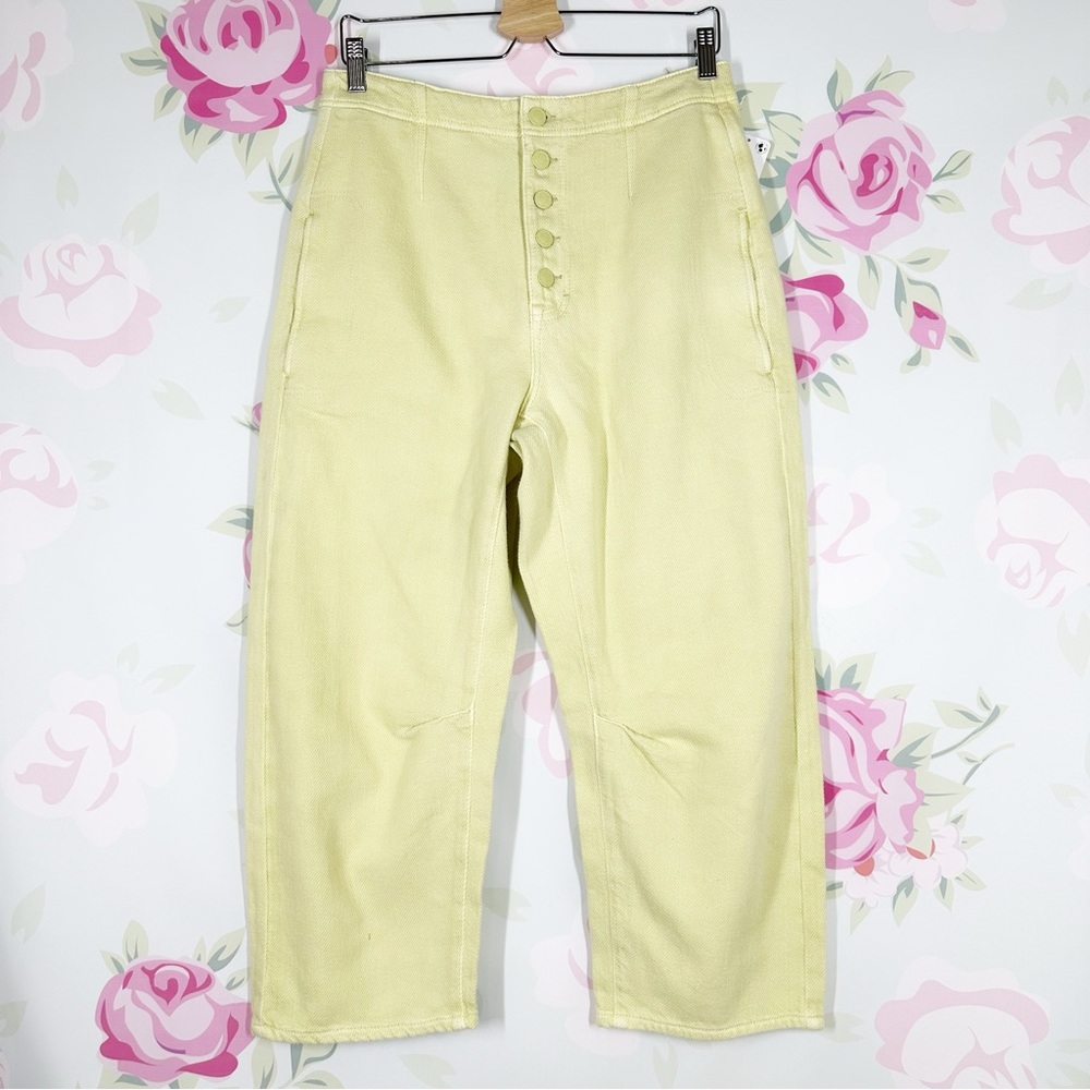 NEW Free People We The Free Osaka Mid Rise Barrel Electric Lime Jeans 28